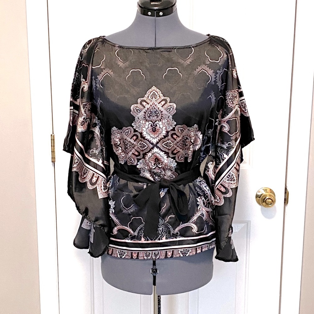 Dots black/pink paisley satin tunic S 385